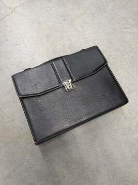 Capacci Black Pebbled Leather Professional Briefcase with Shoulder Strap